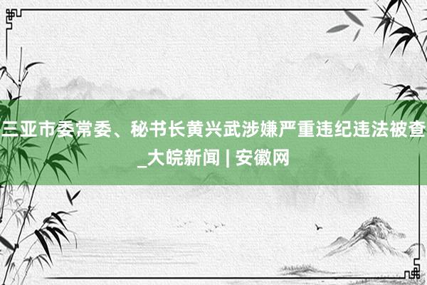 三亚市委常委、秘书长黄兴武涉嫌严重违纪违法被查_大皖新闻 | 安徽网