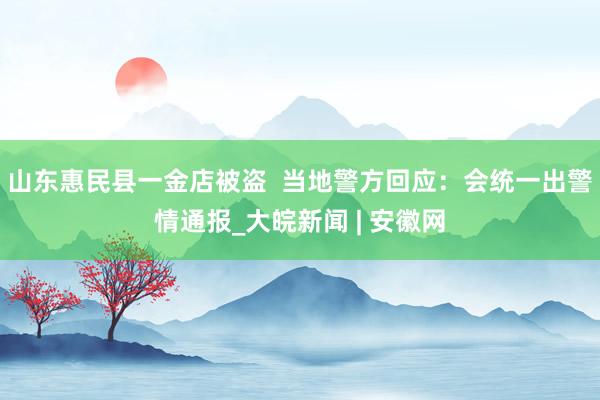 山东惠民县一金店被盗  当地警方回应：会统一出警情通报_大皖新闻 | 安徽网