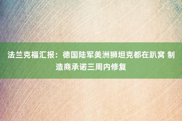 法兰克福汇报：德国陆军美洲狮坦克都在趴窝 制造商承诺三周内修复