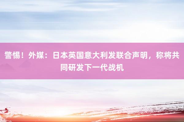 警惕！外媒：日本英国意大利发联合声明，称将共同研发下一代战机