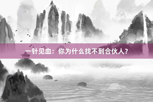 一针见血：你为什么找不到合伙人？