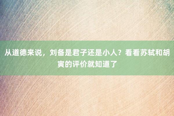 从道德来说，刘备是君子还是小人？看看苏轼和胡寅的评价就知道了