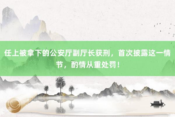 任上被拿下的公安厅副厅长获刑，首次披露这一情节，酌情从重处罚！