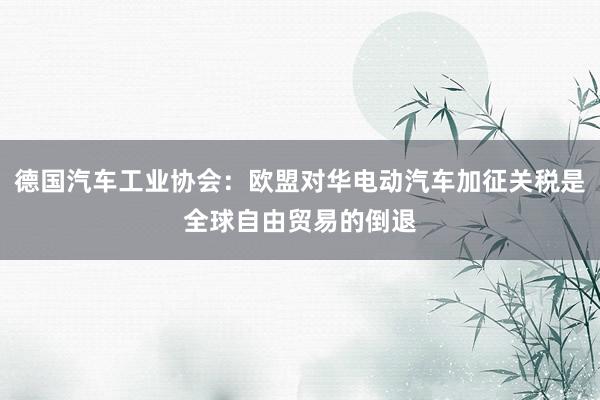 德国汽车工业协会：欧盟对华电动汽车加征关税是全球自由贸易的倒退