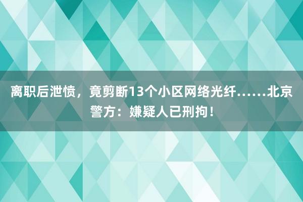 离职后泄愤，竟剪断13个小区网络光纤……北京警方：嫌疑人已刑拘！