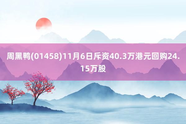 周黑鸭(01458)11月6日斥资40.3万港元回购24.15万股