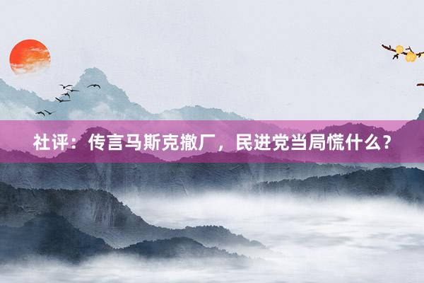 社评：传言马斯克撤厂，民进党当局慌什么？