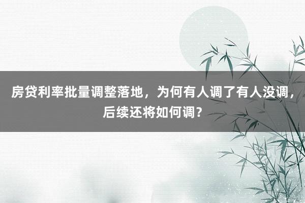 房贷利率批量调整落地，为何有人调了有人没调，后续还将如何调？