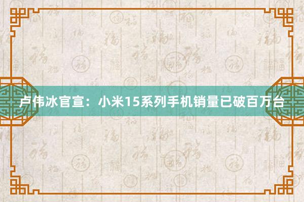 卢伟冰官宣：小米15系列手机销量已破百万台