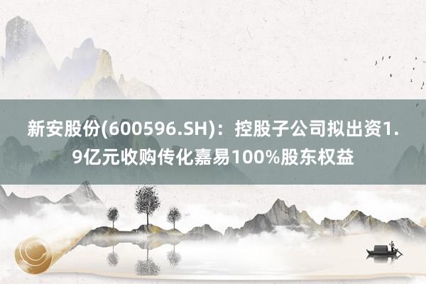 新安股份(600596.SH)：控股子公司拟出资1.9亿元收购传化嘉易100%股东权益