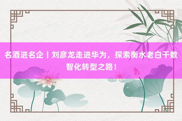 名酒进名企丨刘彦龙走进华为，探索衡水老白干数智化转型之路！