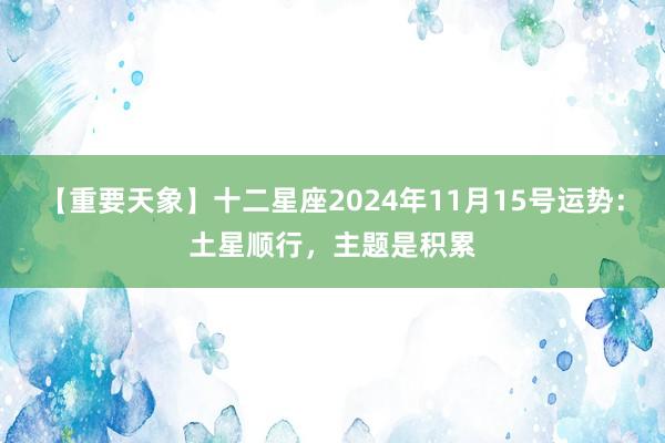 【重要天象】十二星座2024年11月15号运势：土星顺行，主题是积累