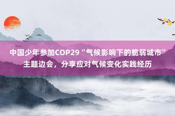 中国少年参加COP29“气候影响下的脆弱城市”主题边会，分享应对气候变化实践经历