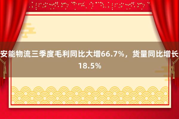 安能物流三季度毛利同比大增66.7%，货量同比增长18.5%