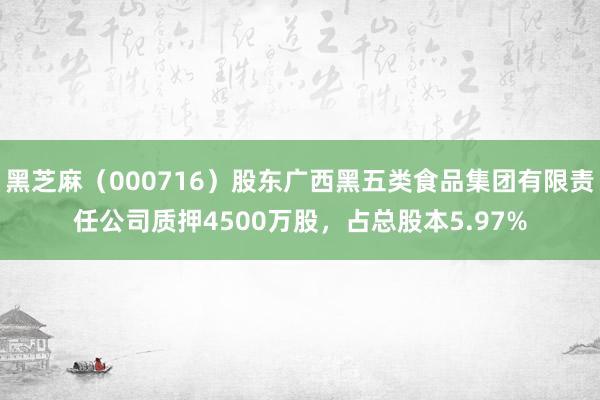 黑芝麻（000716）股东广西黑五类食品集团有限责任公司质押4500万股，占总股本5.97%