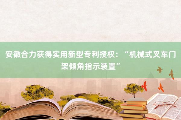 安徽合力获得实用新型专利授权：“机械式叉车门架倾角指示装置”