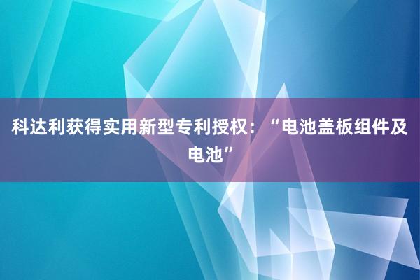 科达利获得实用新型专利授权：“电池盖板组件及电池”