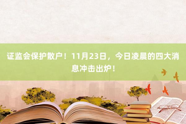 证监会保护散户！11月23日，今日凌晨的四大消息冲击出炉！