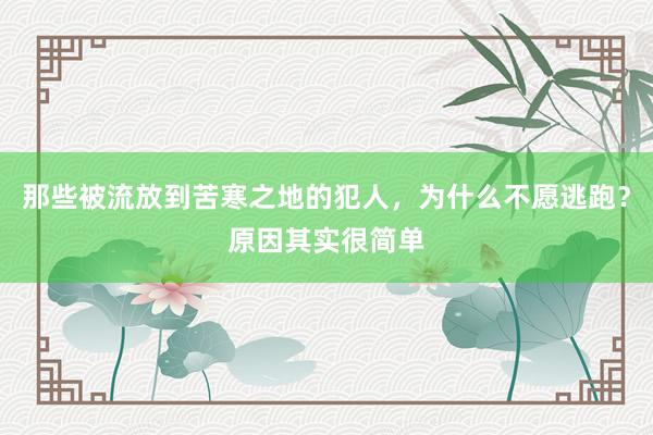 那些被流放到苦寒之地的犯人，为什么不愿逃跑？原因其实很简单