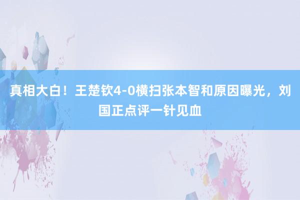 真相大白！王楚钦4-0横扫张本智和原因曝光，刘国正点评一针见血