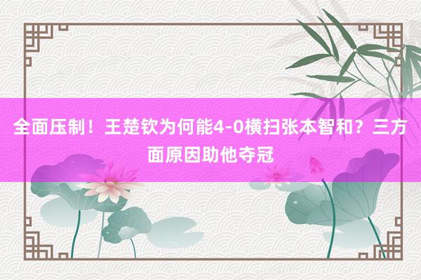 全面压制！王楚钦为何能4-0横扫张本智和？三方面原因助他夺冠