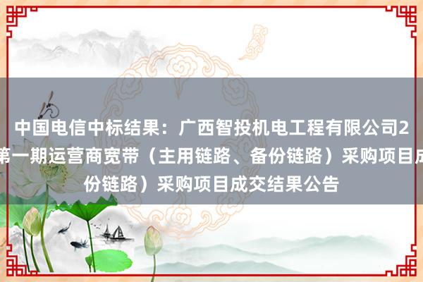 中国电信中标结果：广西智投机电工程有限公司2024年10月第一期运营商宽带（主用链路、备份链路）采购项目成交结果公告