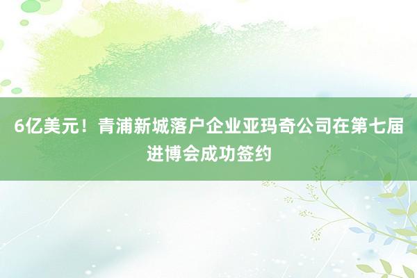 6亿美元！青浦新城落户企业亚玛奇公司在第七届进博会成功签约